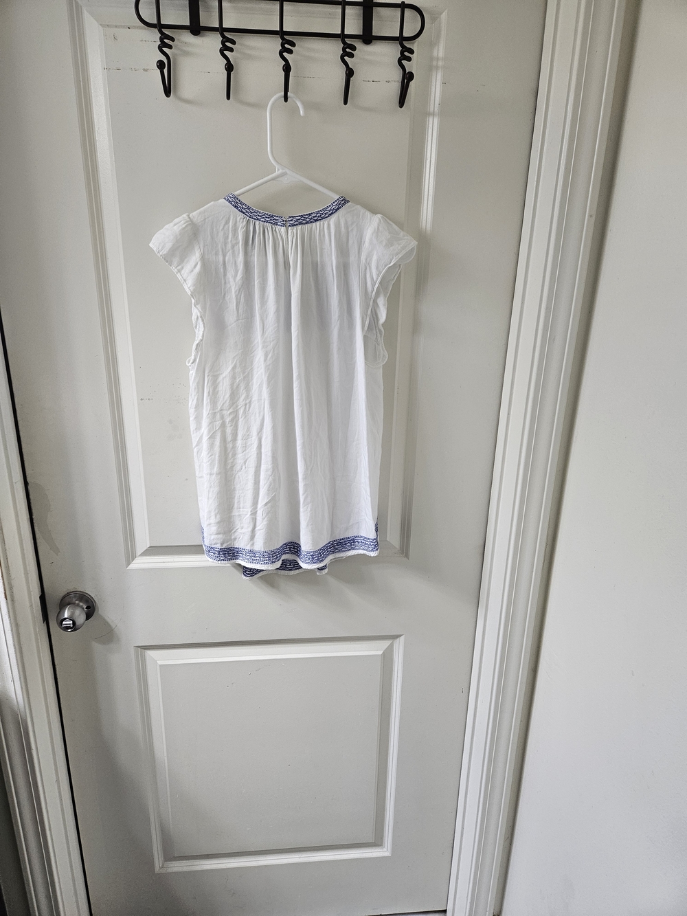 Chelsea & Theodore White Tunic with Blue Embroidered Yoke - Picture 2 of 3